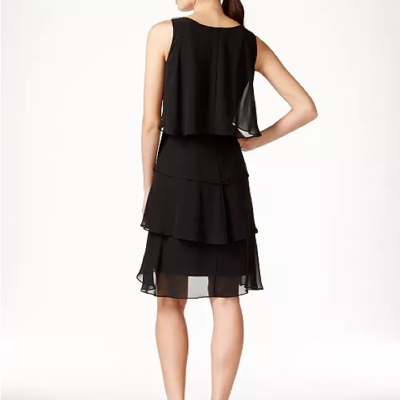 NWT SLNY Fashions size 4 Tiered Chiffon Black Dress - Picture 2 of 7